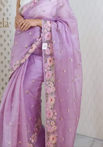 Ethereal Grace: Intricately Embroidered Kota Doria Saree